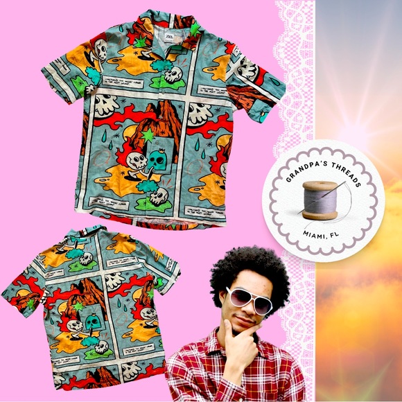 **Very Rare** Collectible Comic Book Print Zara Shirt Men’s - Picture 1 of 6